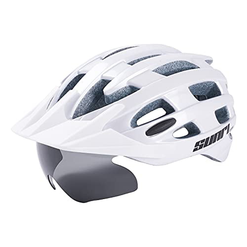 Mountain Bicycle Helmet with Sun Visor and Magnetic Goggles Road and Cycling Helmet Adjustable Size L 22-24 inches SUNRIMOON Adult Bike Helmet for Men Women